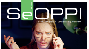 SeOppi-lehden kansikuva: ihminen katsoo kohti laskien kädellä silmälaseja