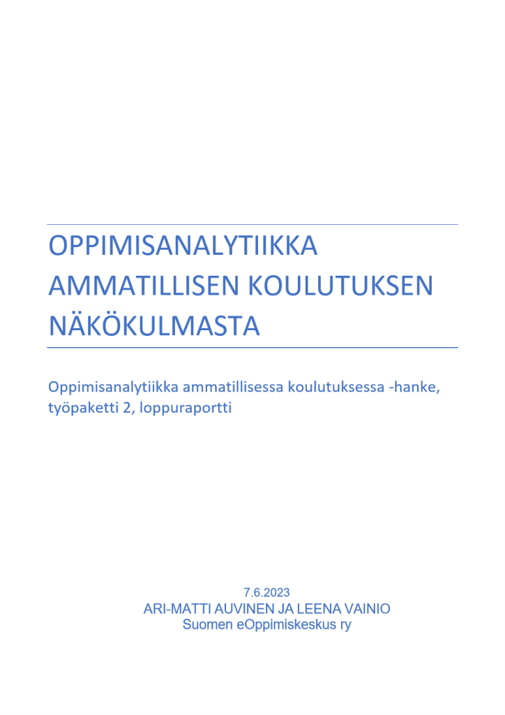 Kansilehti: Oppimisanalytiikka ammatillisen koulutuksen näkökulmasta -loppuraportti 